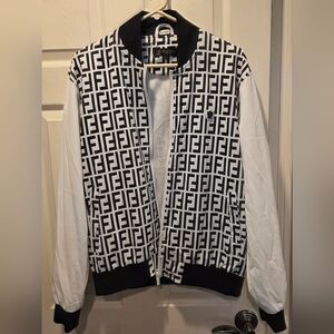 Moderno Italy Black White Athletic Track Suit Jacket Large